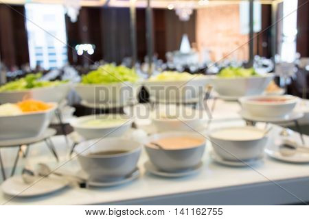 Selection of slads at a buffet bar in a luxury hotel restaurant
