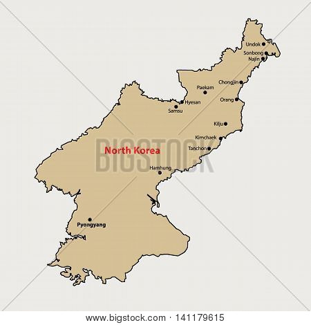 North Korea Simple outline map with Cities
