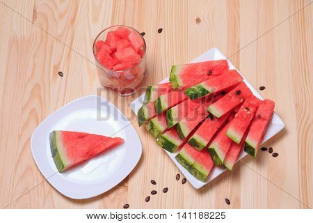 water melon, fresh, green, fruit, food, red, ripe, delicious