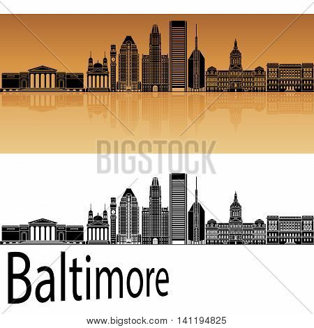 Baltimore skyline in orange background in editable vector fileColumbus skyline in orange background in editable vector file