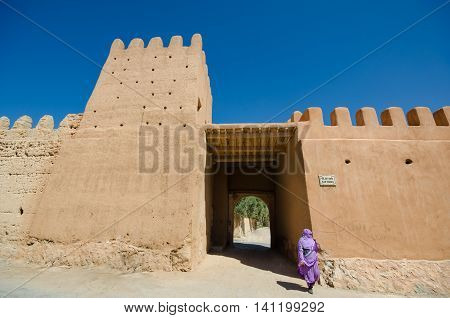Fortified walls of the town of Tiznit Morocco at Bab Targa gate