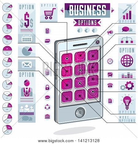 Creative infographics cell phone smatphone optionsvector illustration.