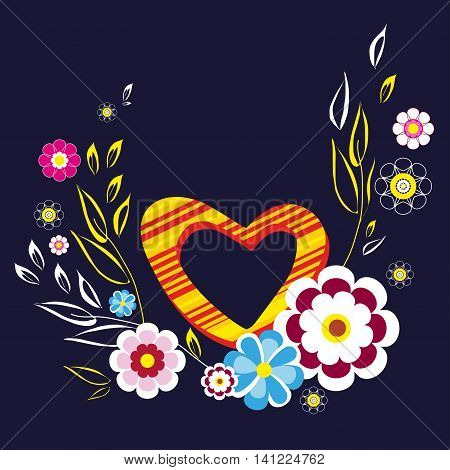 Colorful heart with flowers on a dark background.