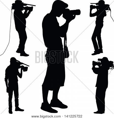 five photographers are shooting in different poses