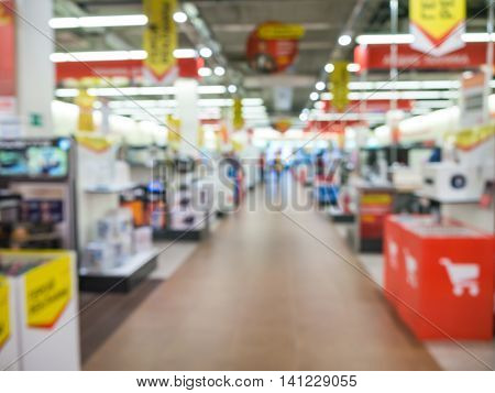 Blur eletronic department store. Blurred background with bokeh