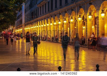 Corfu, Greece - July 6, 2011: Night Life Of Liston, Main Promenade Of Kerkyra