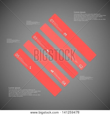 Rhombus Illustration Template Consists Of Five Red Parts On Dark Background