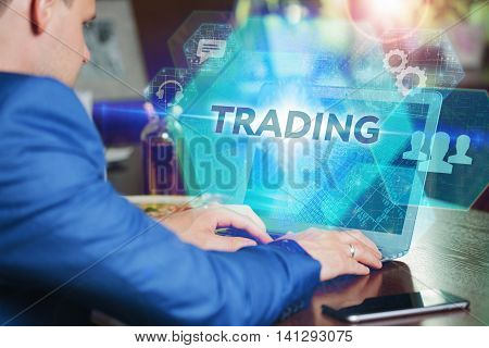 Business, Technology, Internet And Networking Concept. Young Businessman Working On His Laptop Of Th