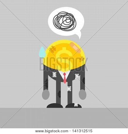 poor coin business man is injured and annoyed.
