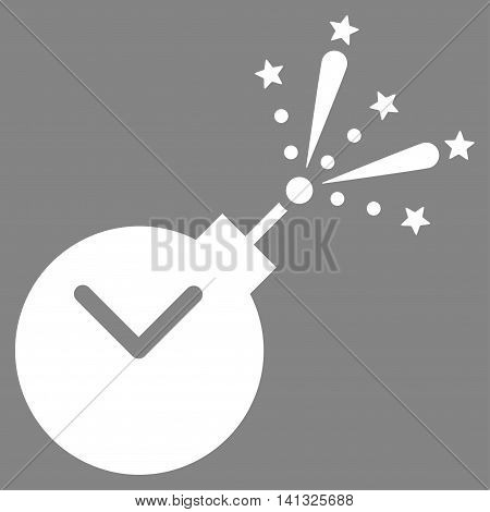 Time Fireworks Charge vector icon. Style is flat symbol, white color, rounded angles, gray background.