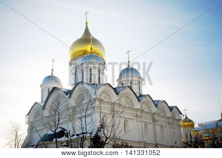 Arkhangel's church in winter. Moscow Kremlin. UNESCO World Heritage Site.