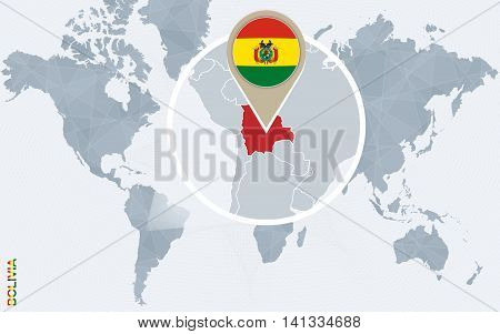 Abstract Blue World Map With Magnified Bolivia.