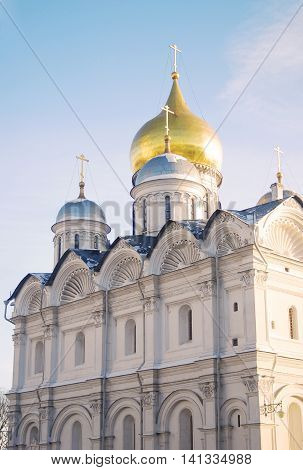 Arkhangel's church in winter. Moscow Kremlin. UNESCO World Heritage Site.