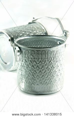 silver Metal Tiffin Food Container On White Background