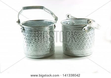 silver Metal Tiffin Food Container On White Background