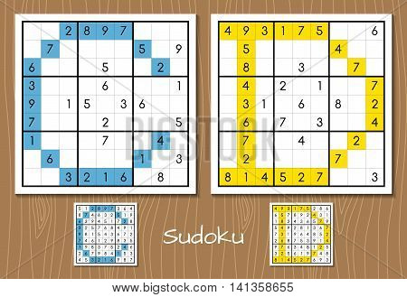 Sudoku vector set with answers. C, D letters. Hard level