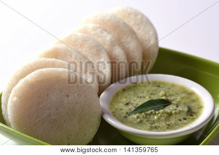 Idli With Sambar And Coconut Chutney, Indian Dish : South Indian Favourite Food Rava Idli Or Semolin