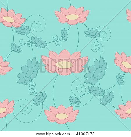 Floral vintage seamless background. Blue and pink