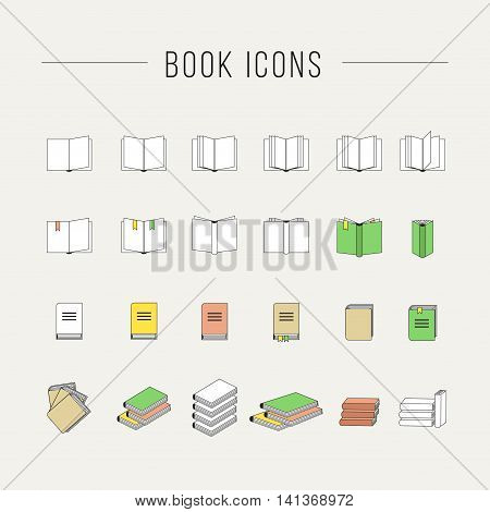 Simple set of books related vector icons for your design.