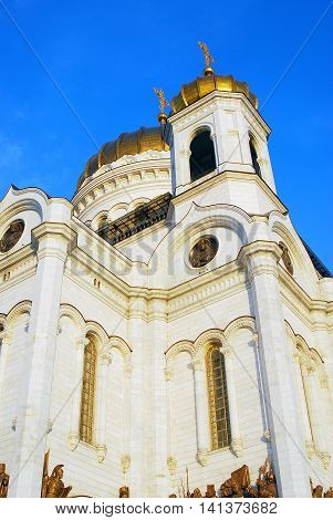 Christ the Savior Church in Moscow Russia. Blue sky.