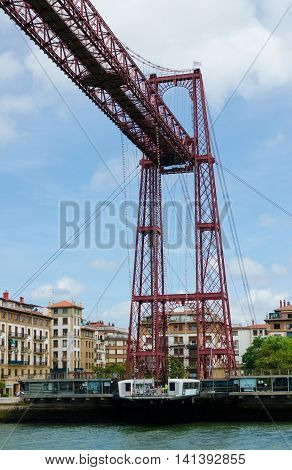 GETXO, near BILBAO. 27th July 2016. A view of the capsule under the Viscaya transporter bridge. The bridge has been a huge tourist draw to the Getxo suburb of Bilbao.