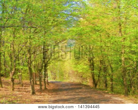 Forest path dry brush watercolor dry brush painting