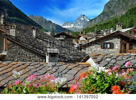 view on alps town Rhemes Notre Dame Valle d'Aosta Italy