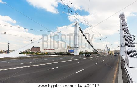 View of Krymsky (Crimean) Bridge in Moscow with Central House of Artists on the background