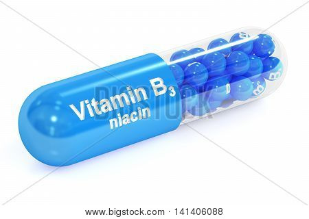 Vitamin capsule B3 3D rendering isolated on white background