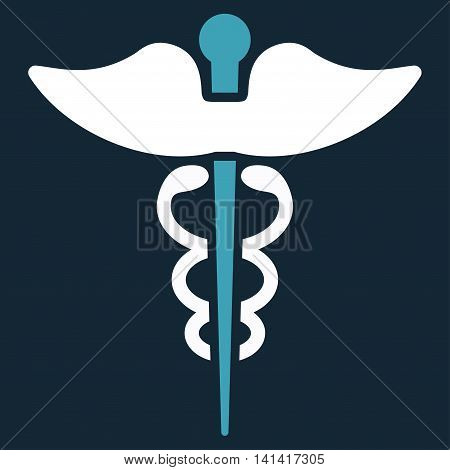 Caduceus vector icon. Style is bicolor flat symbol, blue and white colors, rounded angles, dark blue background.