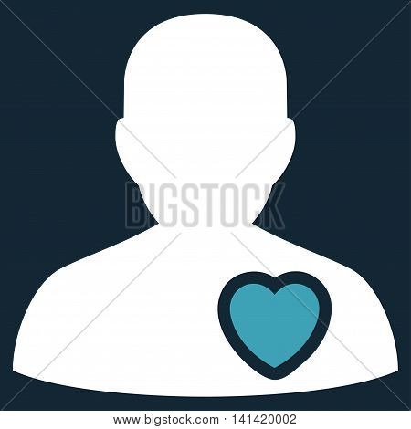 Patient Heart vector icon. Style is bicolor flat symbol, blue and white colors, rounded angles, dark blue background.