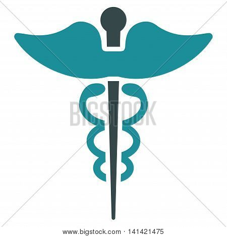 Caduceus vector icon. Style is bicolor flat symbol, soft blue colors, rounded angles, white background.