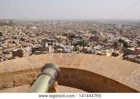 Aerial view of Jaisalmer from its fort, Rajasthan, India
