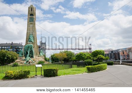 GETXO, near BILBAO. 27th July 2016. Getxo's monument to engineer Evaristo Churruca. The monument represents the struggle between man and sea; very appropriate in this attractive yet highly economically active seaside town.