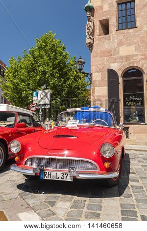 Nurnberg Bavaria / Germany - July 19th 2014: red Auto Union 1000 Sp at Sud - Rallye- Historic event in Nurnberg