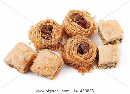 Eastern dessert baklawa with pistachio nuts, eastern sweets.