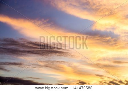 Sunset clouds vanilla sky color with raincloud