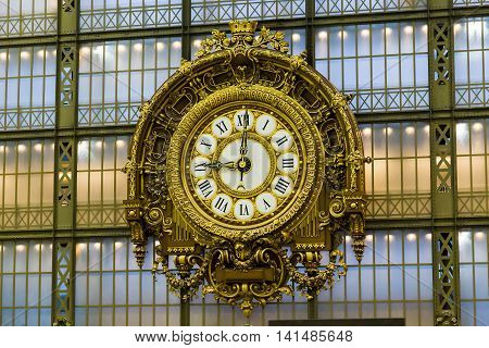 PARIS, FRANCE - MAY 14Ю 2015:It is an old station huge clock inherited Orsay Museum along with the building of the former railway station.