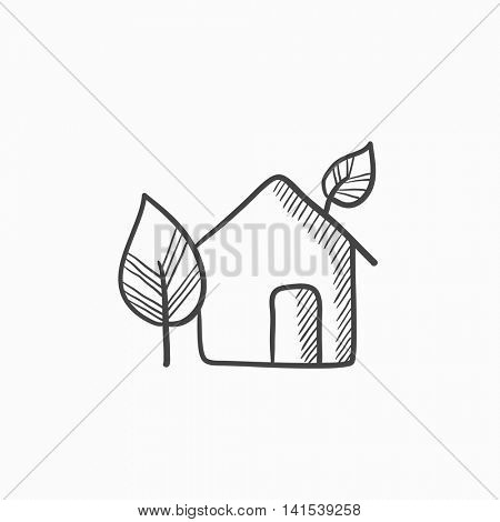 Eco-friendly house vector sketch icon isolated on background. Hand drawn Eco-friendly house icon. Eco-friendly house sketch icon for infographic, website or app.