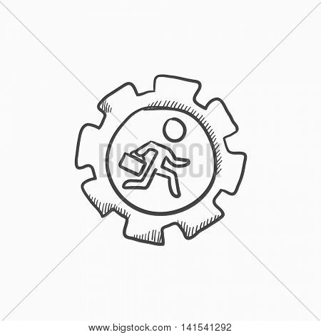 Man running inside the gear  vector sketch icon isolated on background. Hand drawn Man running inside the gear  icon. Man running inside the gear  sketch icon for infographic, website or app.