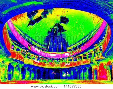 Infra Scan, Thermography Photo. Interior Of Abandoned  Evangelical Church