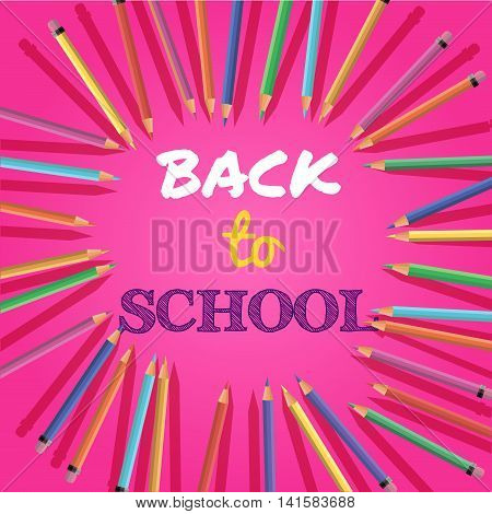 Back To School. Background with Colorful Pencils with Header. Welcome. PosterBanner Brochure Template.Vector Illustration.