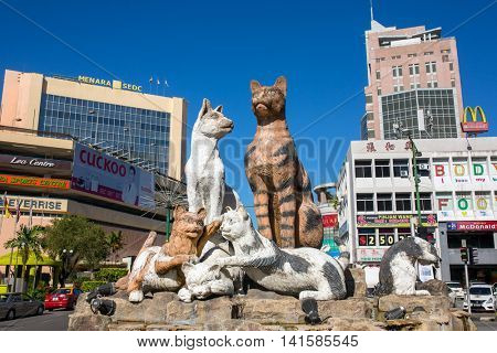 Kuching, Malaysia - May 29, 2016: Cats monument at the downtown Kuching, Malaysia.