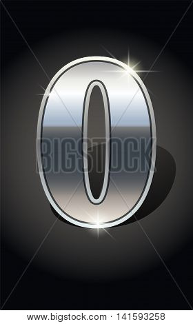 Silver number zero or null on dark background isolated. Silver alphabet. Vector illustration number zero or null for Silver design. Number zero icon number null icon. Vector illustration stock vector.