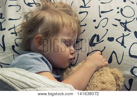 Sweet dreams- toddler sleeping with teddy bear