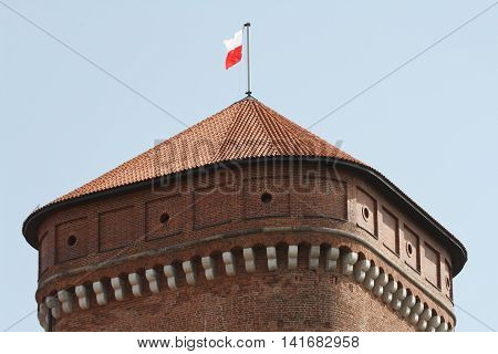 Watchtower With The Polish Flag In The Wawel Castle In Krakow