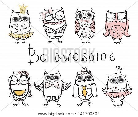 Set of 8 cute fashion awesome owls