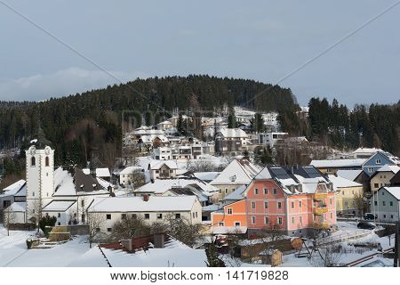 rural community Vorderweissenbach snowy in winter - Austria