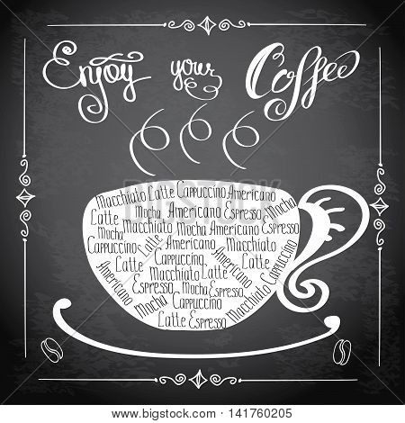 Enjoy your coffee logo or background hand drawn letteringvector illustration
