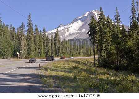 Scenic drives north around Mt. Hood wilderness area Oregon.